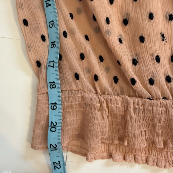 Free People Sheer Pink Black Polka Dot Long Sleeve V-Neck Tie Front Blouse Top - Picture 9 of 10